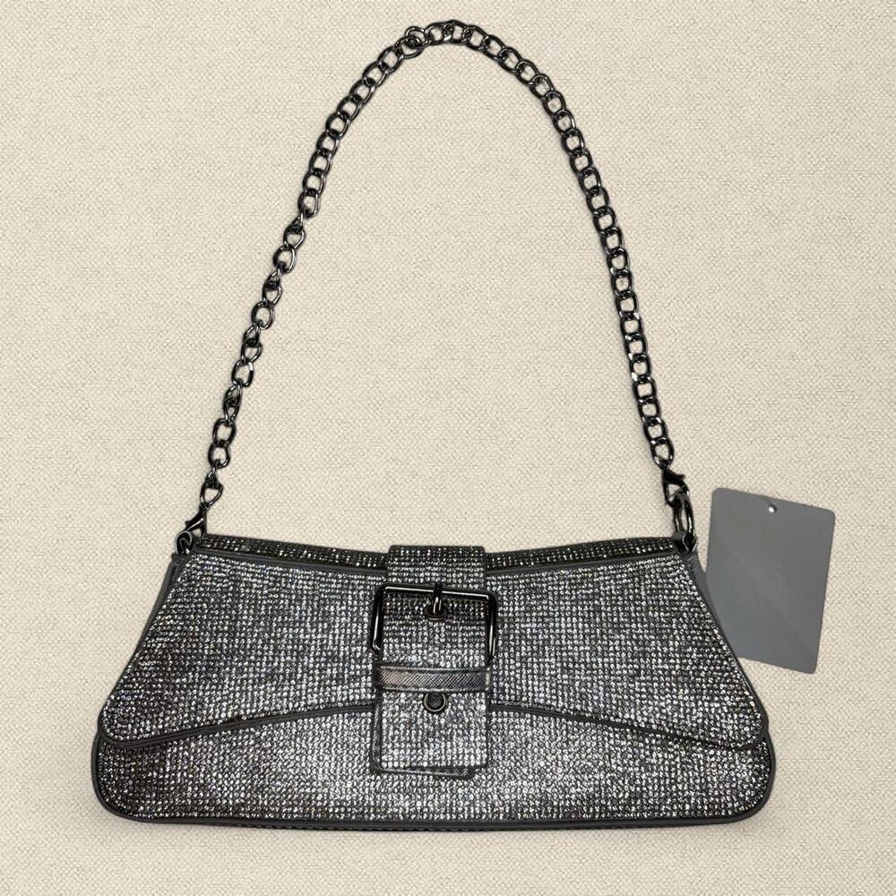 BNWT Rhinestoned Silver Purse Buckle Detail Detachable Straps